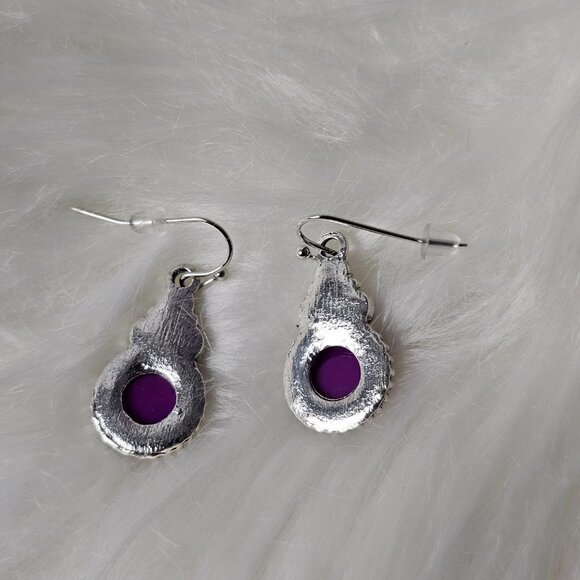 🏆052 Amethyst Earrings With Composite Turquoise Petite Flowers Jewelry - Picture 5 of 5